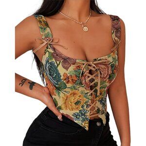CONCINEROS Women's Summer Vintage Floral Renaissance Corset Top for Women Y2k